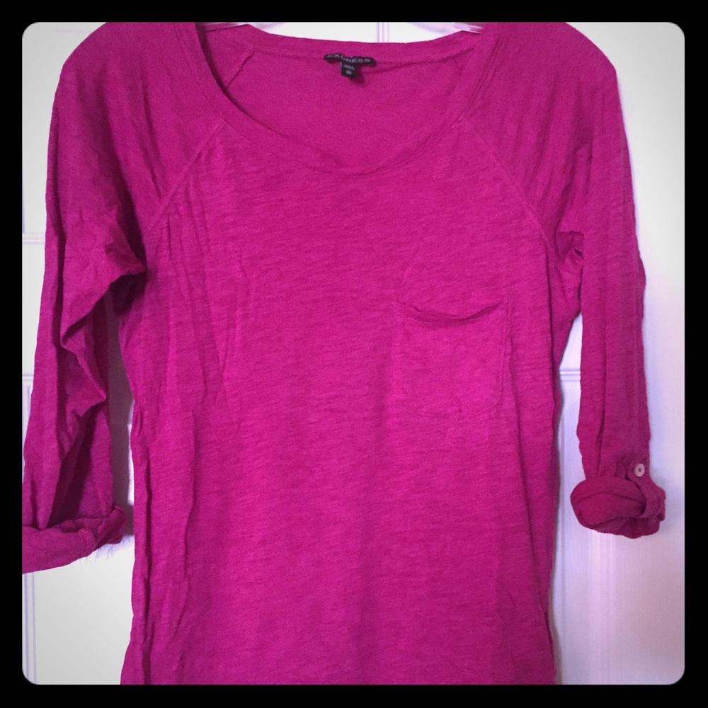 Express Long Roll Cuff Sleeved Tee XS Hot Pink GUC